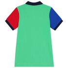 Boys Navy Blue & Green Logo Polo Shirt, 1, hi-res