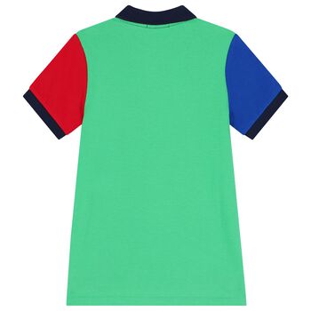 Boys Navy Blue & Green Logo Polo Shirt