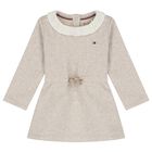 Baby Girls Beige Logo Dress, 1, hi-res