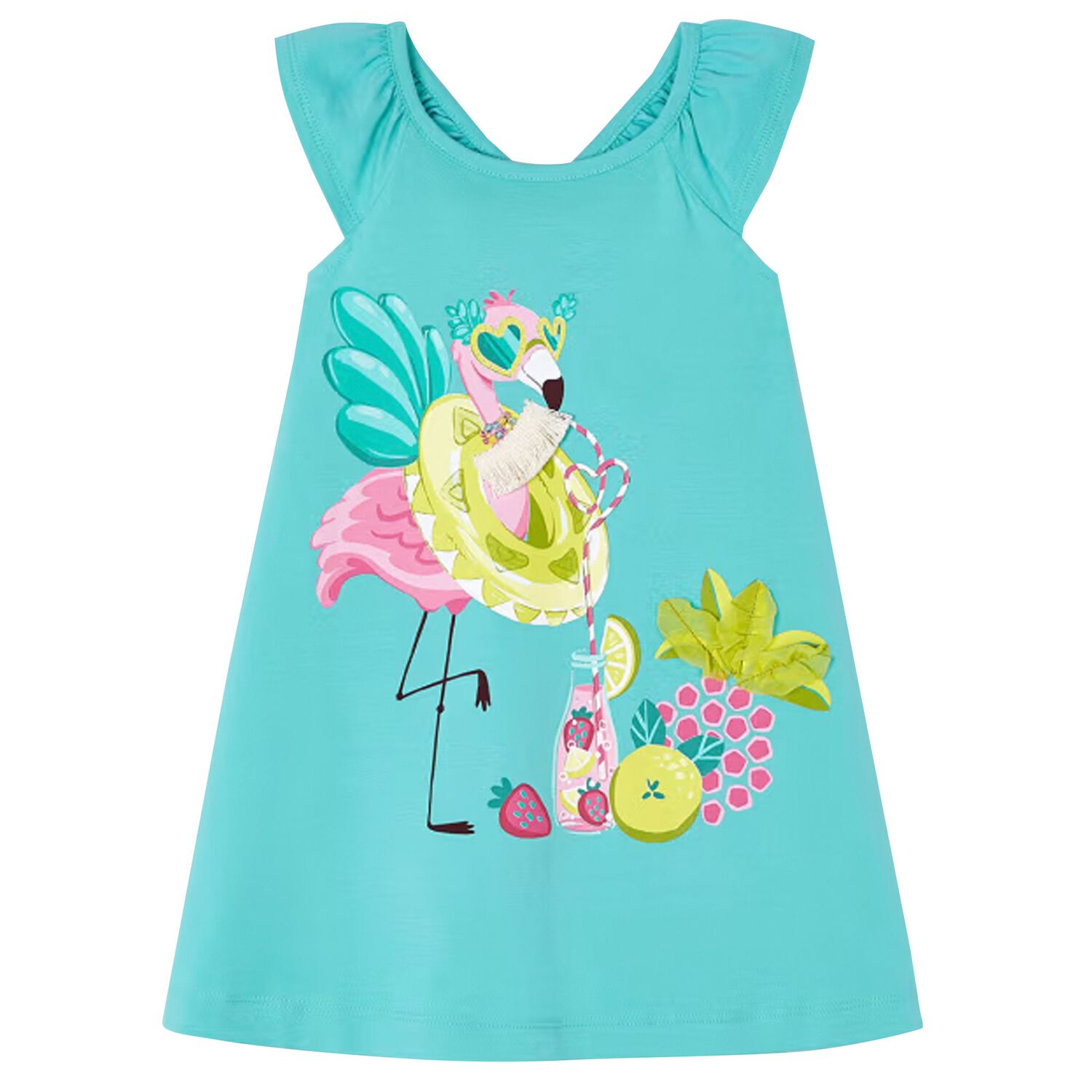 Girls Blue Flamingo Dress, 2, hi-res image number null