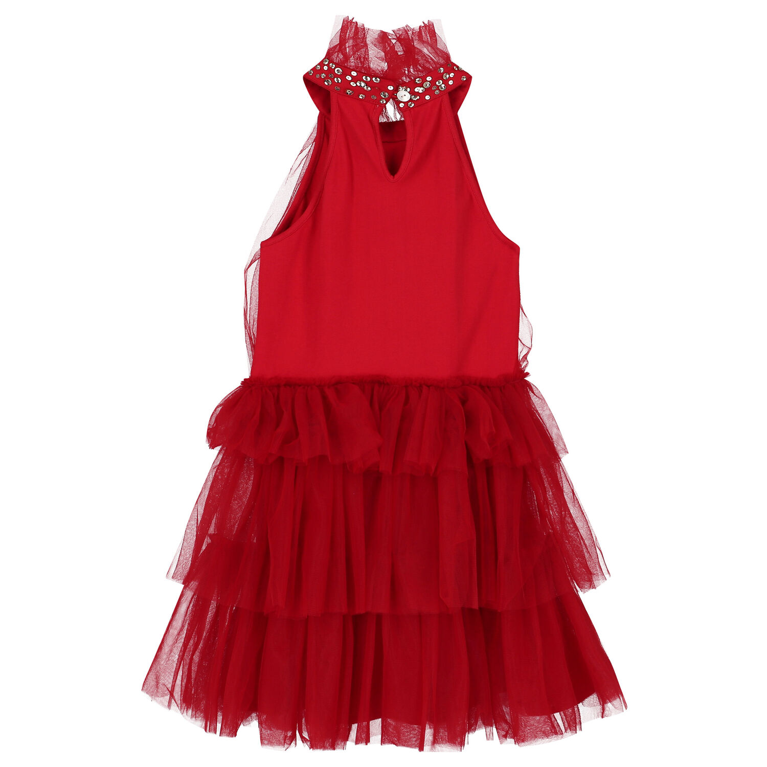 Girls Red Embellished Tulle Dress, 1, hi-res image number null