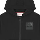 Boys Black Logo Hooded Zip Up Top, 1, hi-res