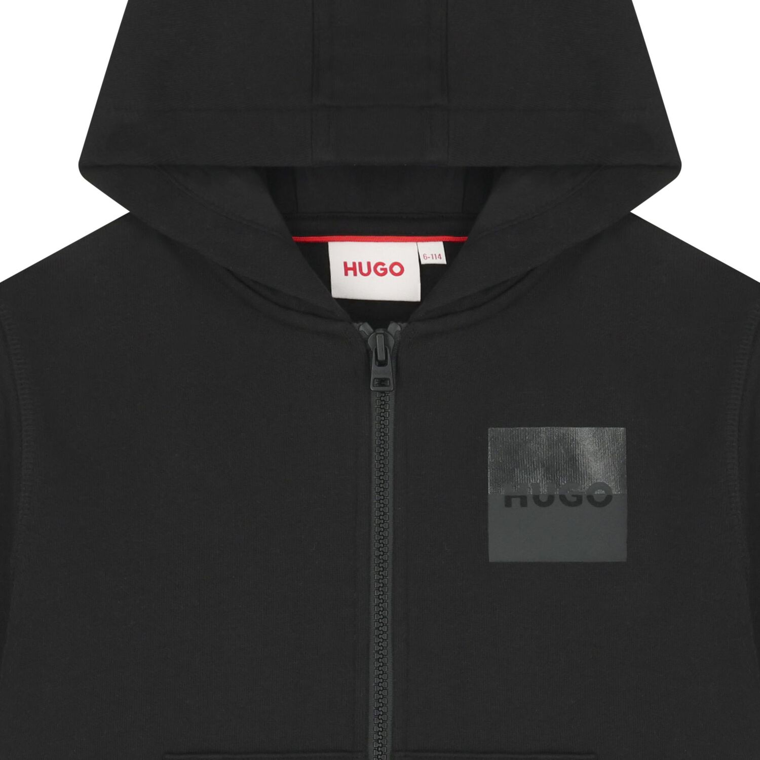 Boys Black Logo Hooded Zip Up Top, 1, hi-res