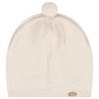 Beige Logo Knitted Baby Hat, 1, hi-res