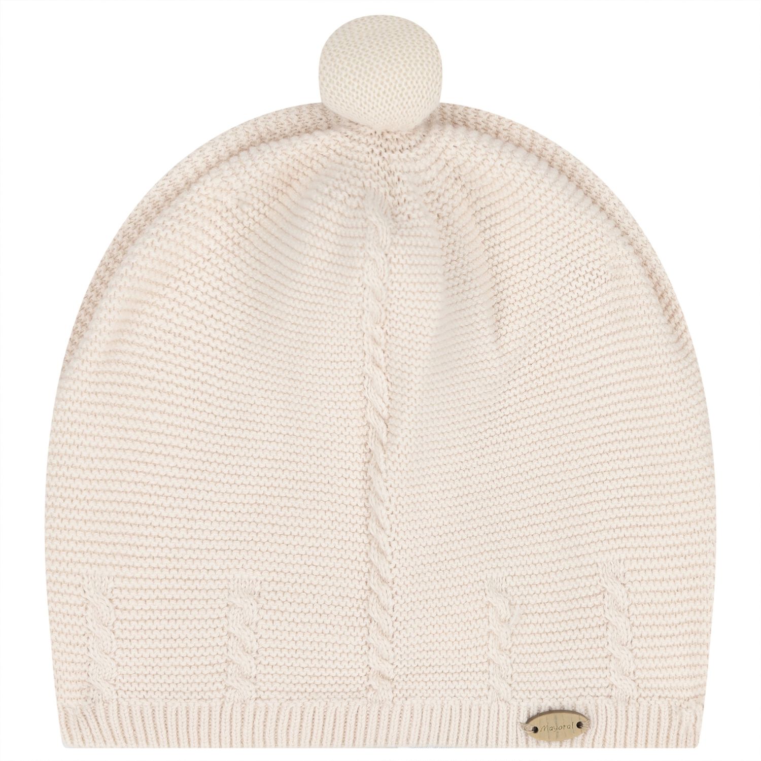 Beige Logo Knitted Baby Hat, 1, hi-res