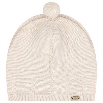 Beige Logo Knitted Baby Hat