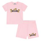 Younger Girls Pink Teddy Bear Logo Shorts Set, 4, hi-res