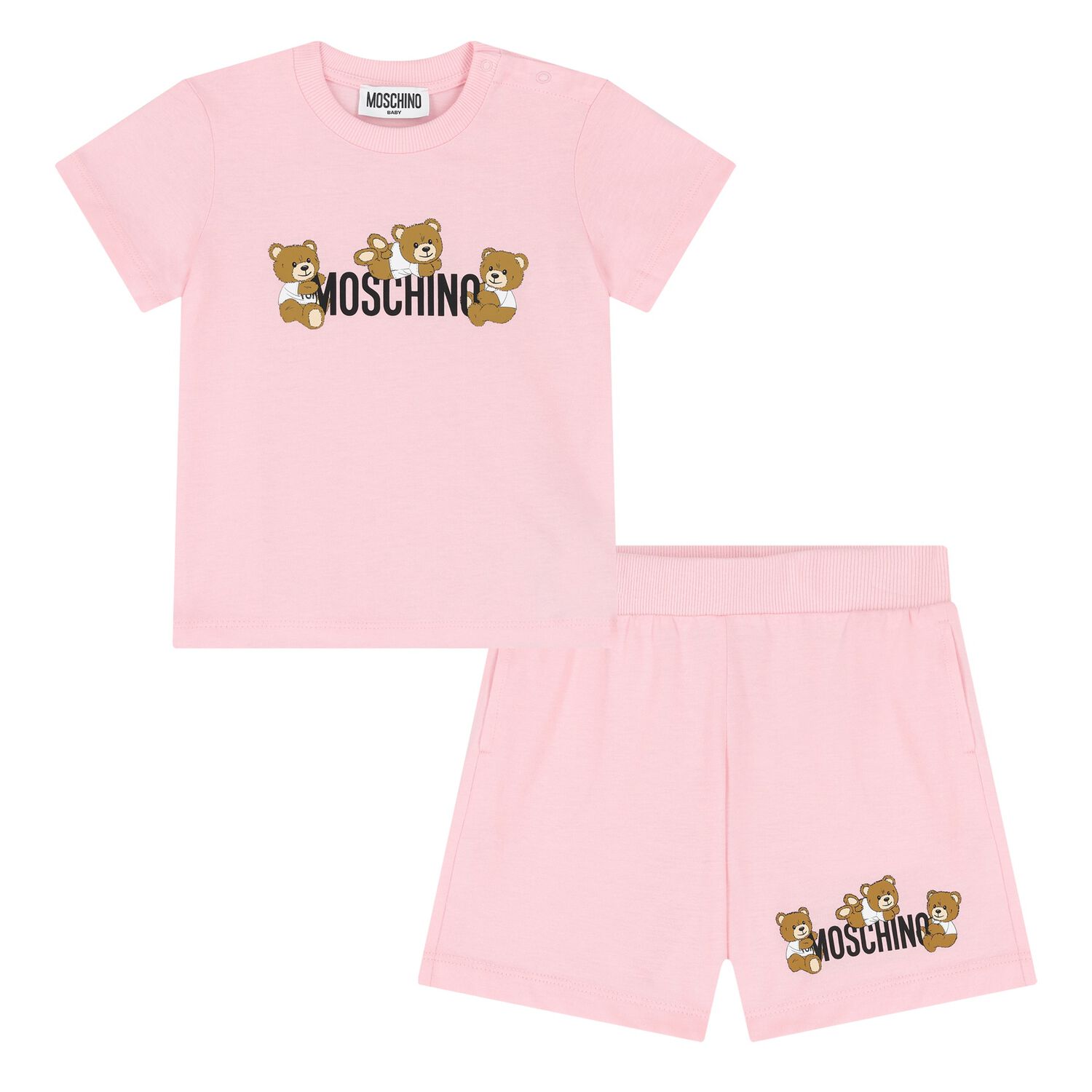 Younger Girls Pink Teddy Bear Logo Shorts Set, 4, hi-res