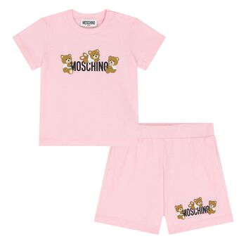 Younger Girls Pink Teddy Bear Logo Shorts Set