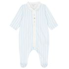 Baby Boys White & Blue Striped Babygrow, 2, hi-res
