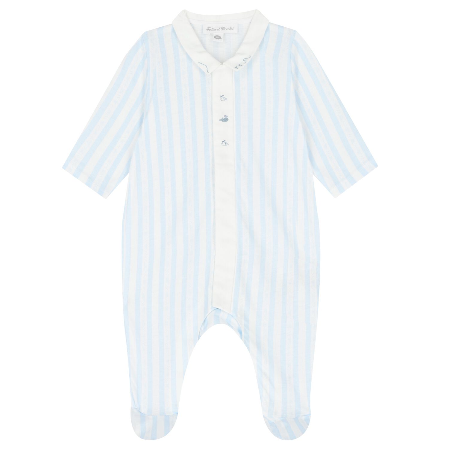 Baby Boys White & Blue Striped Babygrow, 2, hi-res
