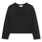 Girls Black Logo Long Sleeve Top, 1, hi-res