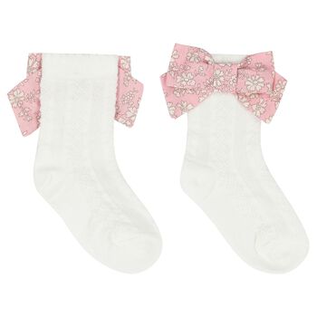 Girls White & Pink Bow Socks