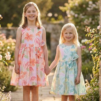 Girls Orange & Pink Floral Dress