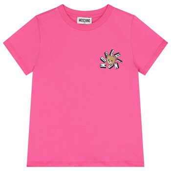 Girls Pink Teddy Bear Logo T-Shirt