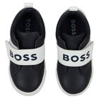 Boys Navy Blue & White Logo Trainers, 2, hi-res
