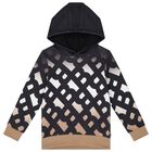Boys White, Black & Beige Logo Hooded Top, 1, hi-res