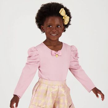 Girls Pink Bow Long Sleeve Top