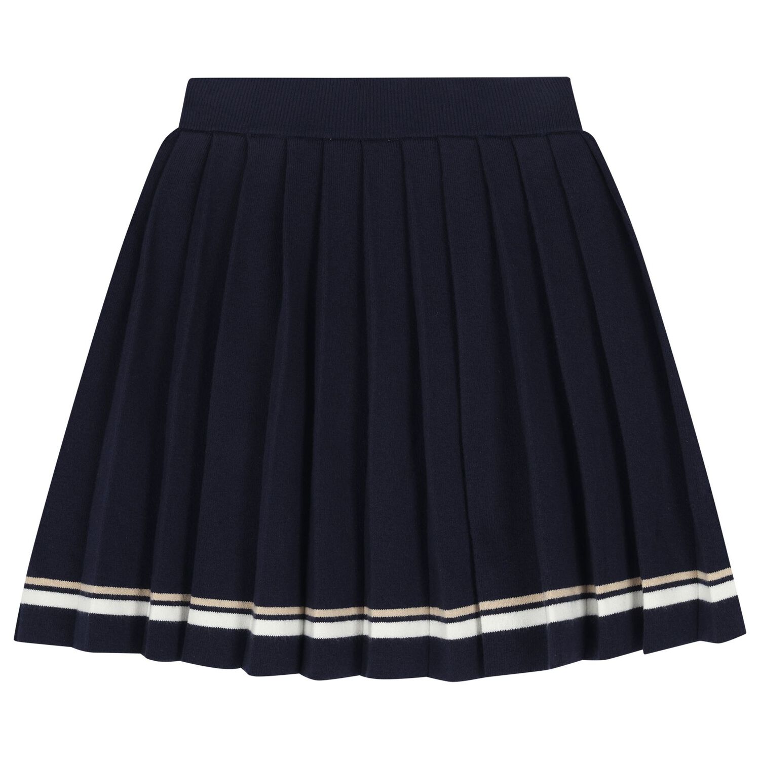 Girls Navy Blue Logo Knitted & Pleated Skirt, 2, hi-res