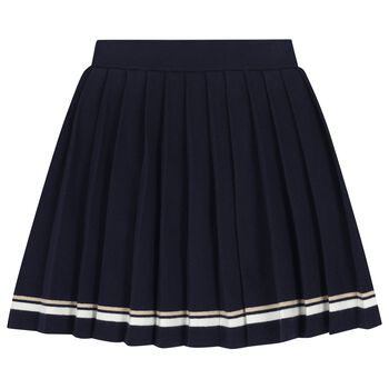 Girls Navy Blue Logo Knitted & Pleated Skirt