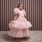 Girls Pink Floral Applique Tulle Dress, 1, hi-res