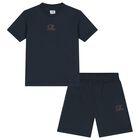 Boys Navy Blue Logo Shorts Set, 1, hi-res