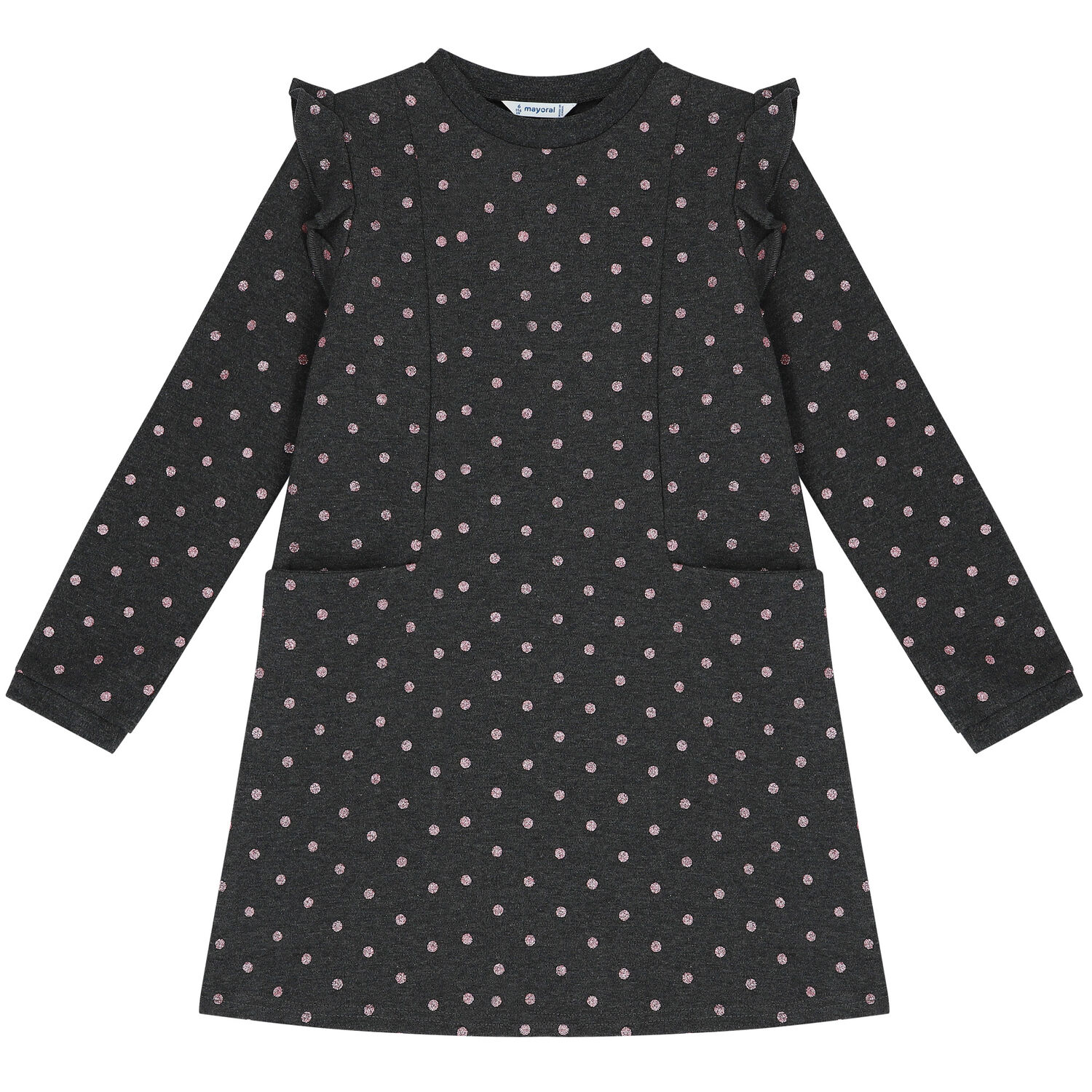 Girls Grey & Pink Polka Dot Dress, 1, hi-res image number null
