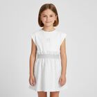 Girls White & Silver Logo Jacquard Dress, 1, hi-res