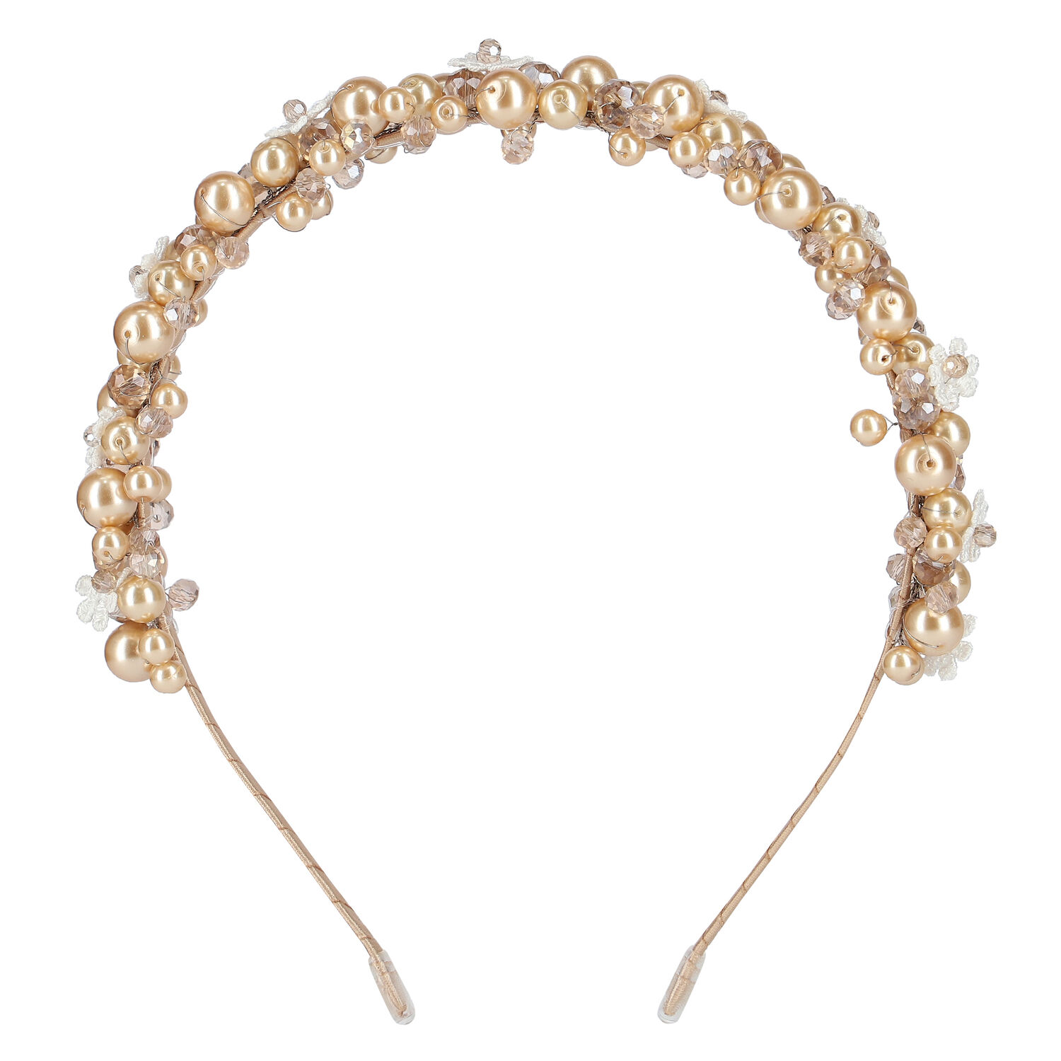 Girls Gold Embellished Pearl & Crystal Headband, 1, hi-res image number null