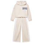 Girls Beige Hooded Tracksuit, 2, hi-res