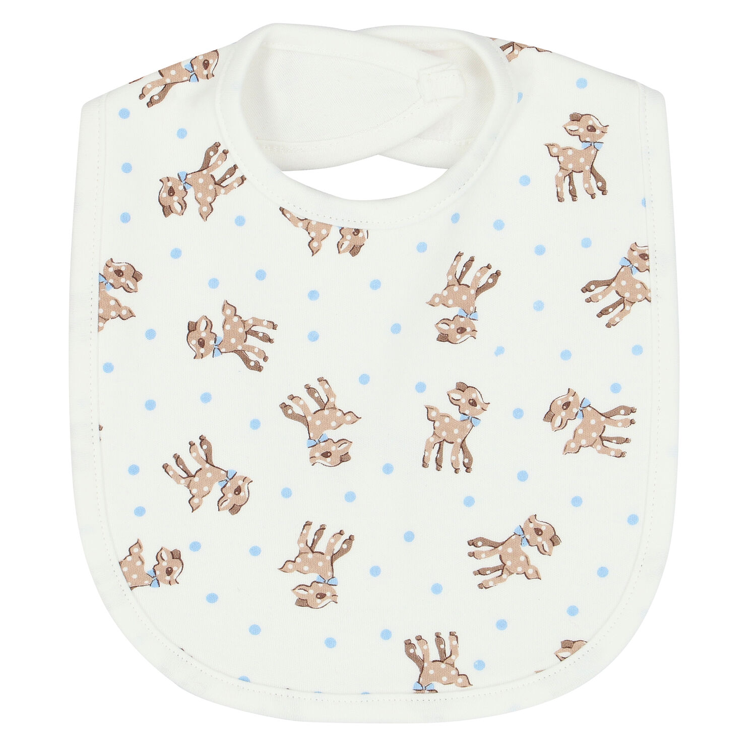Baby Boys Ivory & Blue Fawn Bib, 1, hi-res