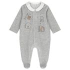 Baby Boys Grey Embroidered Animal Babygrow, 2, hi-res