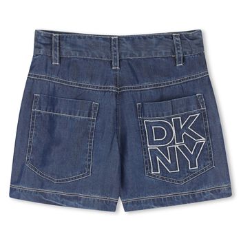 Girls Blue Denim Logo Shorts