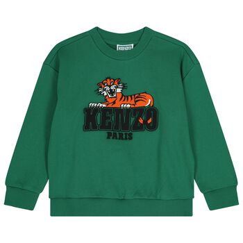 KENZO KIDS Boys Green Tiger Logo Sweatshirt, 1 Boys Green Tiger Logo Sweatshirt