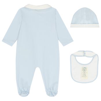 Baby Boys Ivory & Blue Logo Babygrow Gift Set