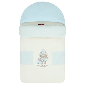 Baby Boys Blue & Ivory Teddy Bear Logo Baby Nest
