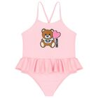 Younger Girls Pink Teddy Bear Ruffled Swimsuit, 1, hi-res