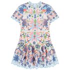 Girls Multi-Coloured Embroidered Floral Dress, 1, hi-res