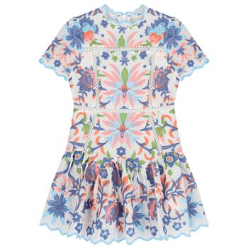 Girls Multi-Coloured Embroidered Floral Dress