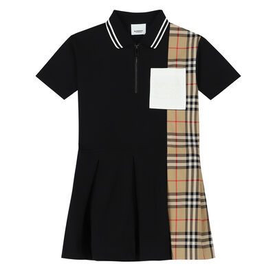 Girls Black & Beige Logo Polo Dress