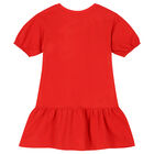 Girls Red Teddy Bear Logo Dress, 1, hi-res