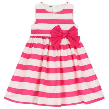 Girls Ivory & Pink Striped Dress