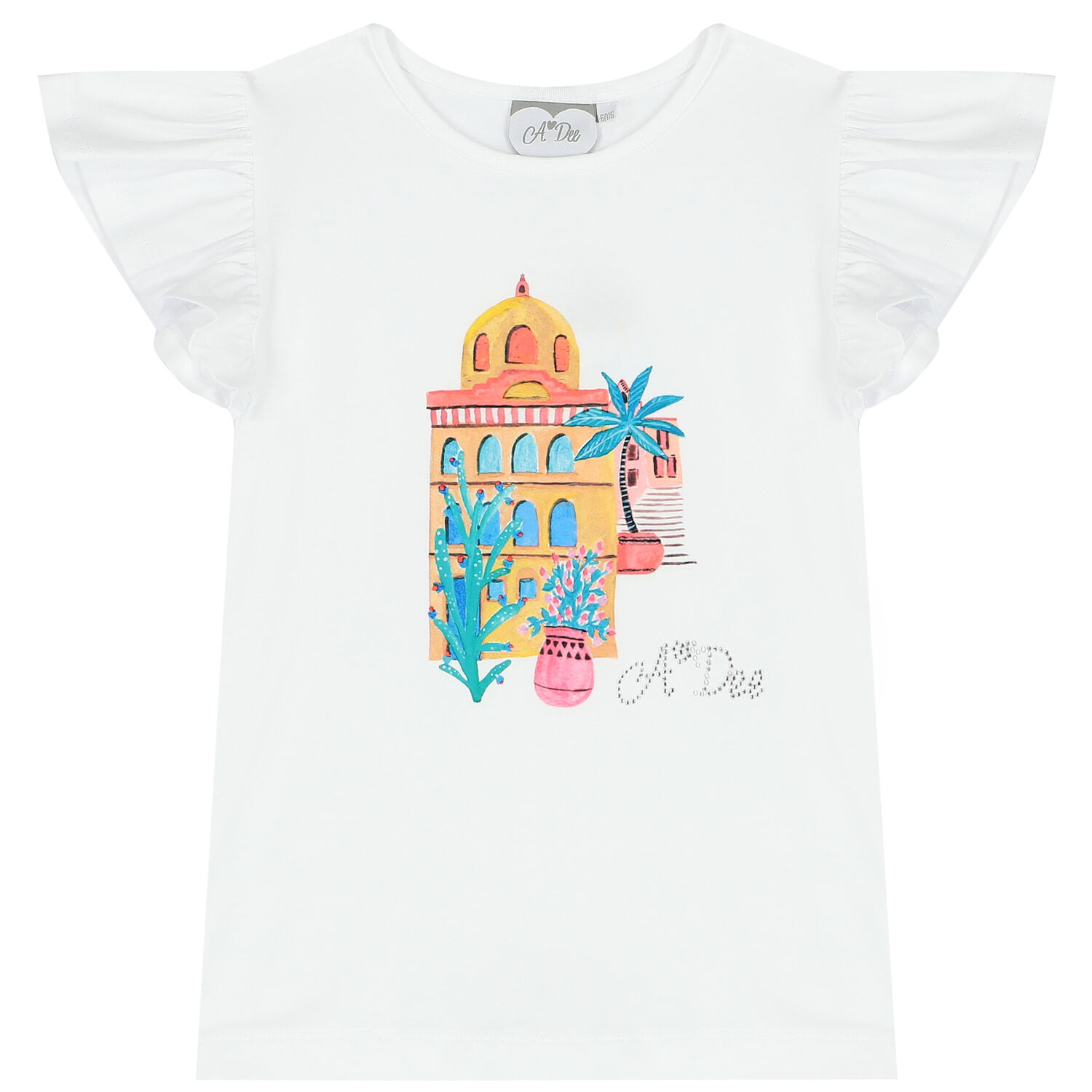 Girls White & Blue Tropical Island Skirt Set, 1, hi-res