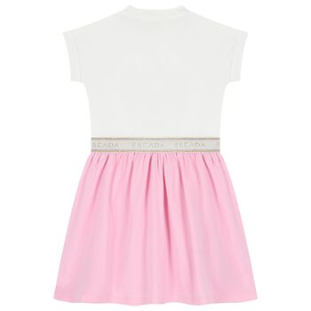 Girls White & Pink Logo Dress