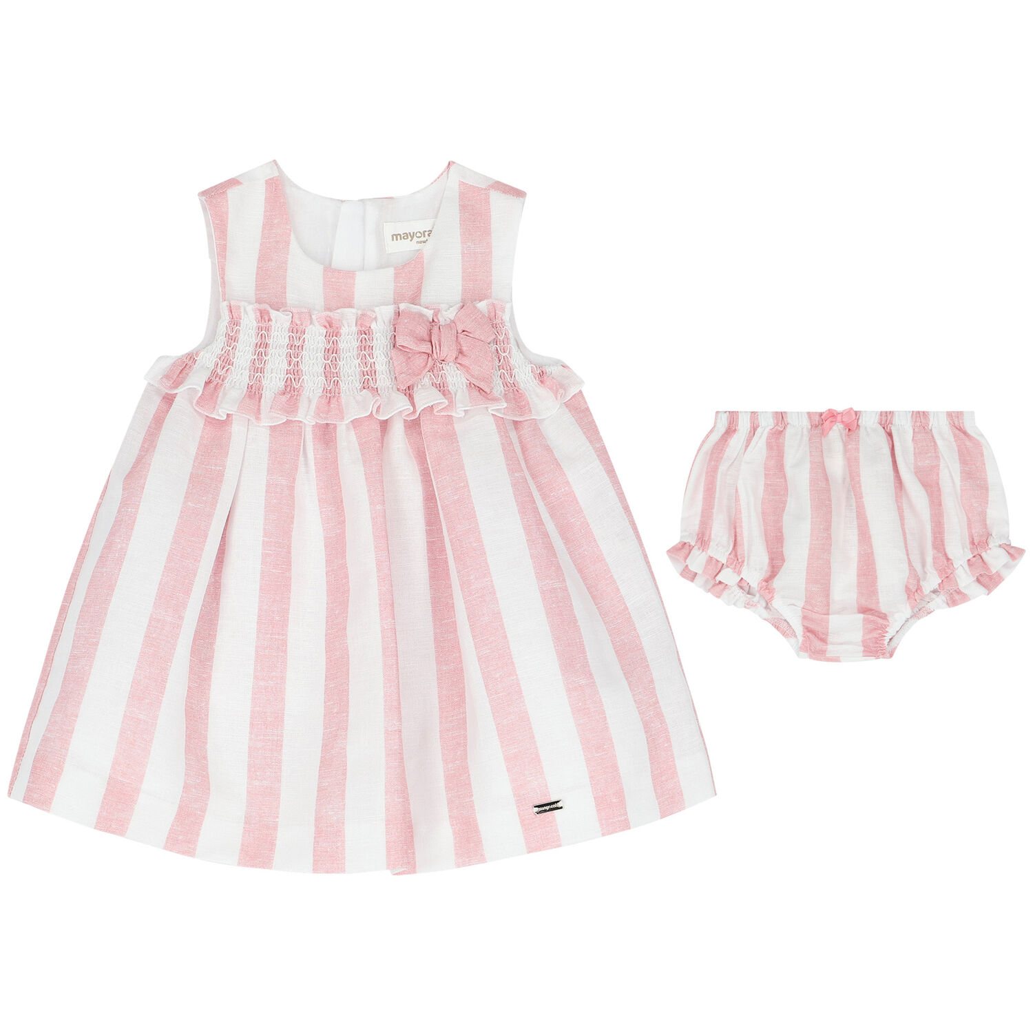 Baby Girls Pink & White Striped Dress Set, 1, hi-res image number null