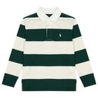 Boys Ivory & Green Striped Polo Shirt, 1, hi-res