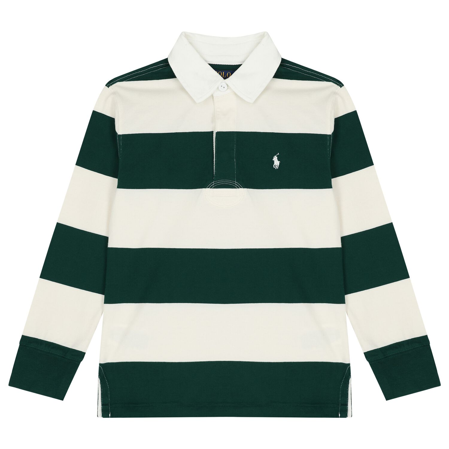 Boys Ivory & Green Striped Polo Shirt, 1, hi-res