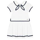 Girls White & Navy Blue Dress, 1, hi-res