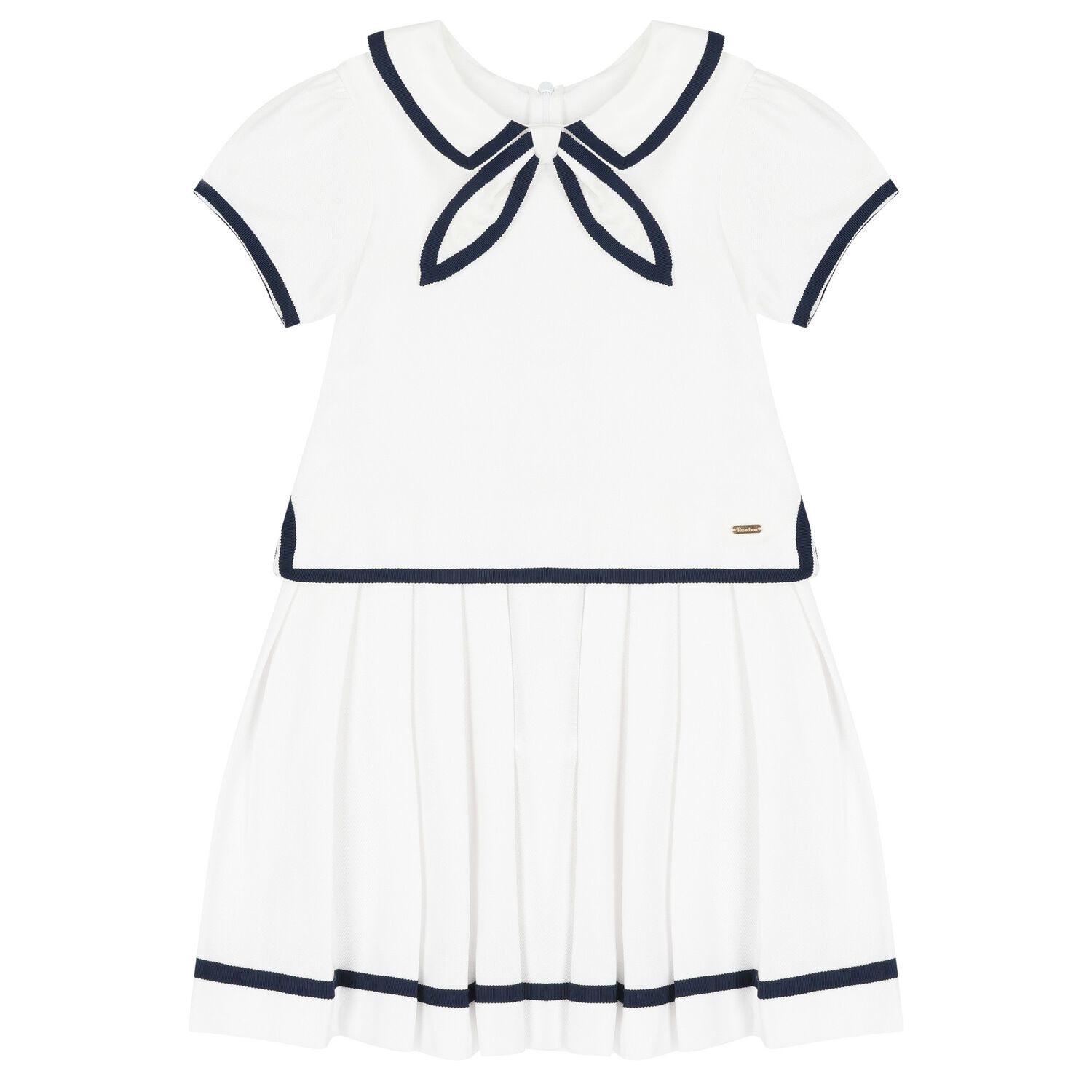 Girls White & Navy Blue Dress, 1, hi-res