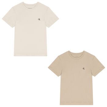 Boys Ivory & Beige Logo T-Shirt ( 2-Pack )